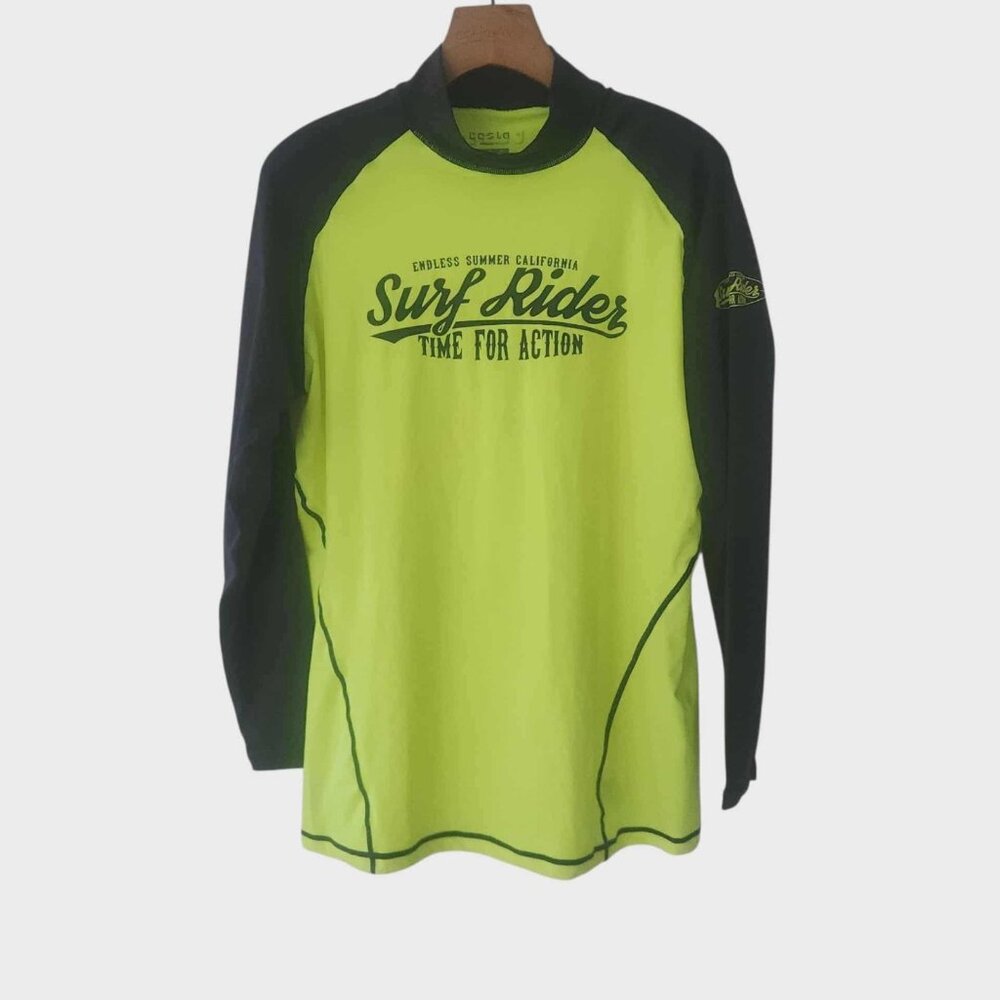 Tesla‎ Surf Rider Rashguard Yellow & Black Unisex Size Medium Regular Fit